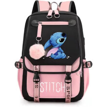 Meisjes schooltas met grote capaciteit, rugzak met stiksels, casual, roze, veelkleurig