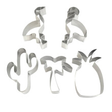 Ensemble de 5 emporte-pièces en acier inoxydable pour biscuits, pâtisserie et confiserie : moules en forme de flamant rose, cactus et ananas.