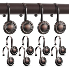 12 Pcs Matte Brown Shower Curtain Hooks, Rust Proof Round Metal Hangers, Compatible with Standard Shower Rods for Bathroom & Kitchen