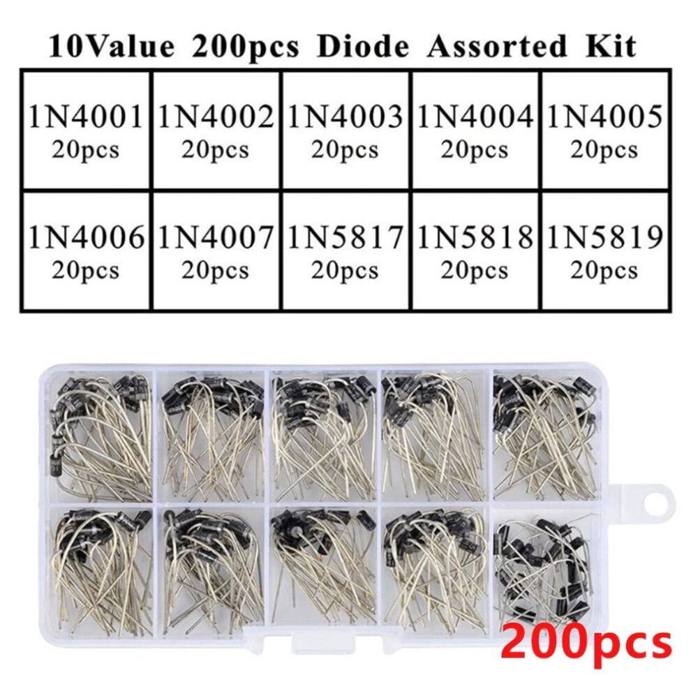 200Pcs 10 Value Rectifier Diode 1N4001~1N5819 Zener Diode Assortment Kit 9071309655957