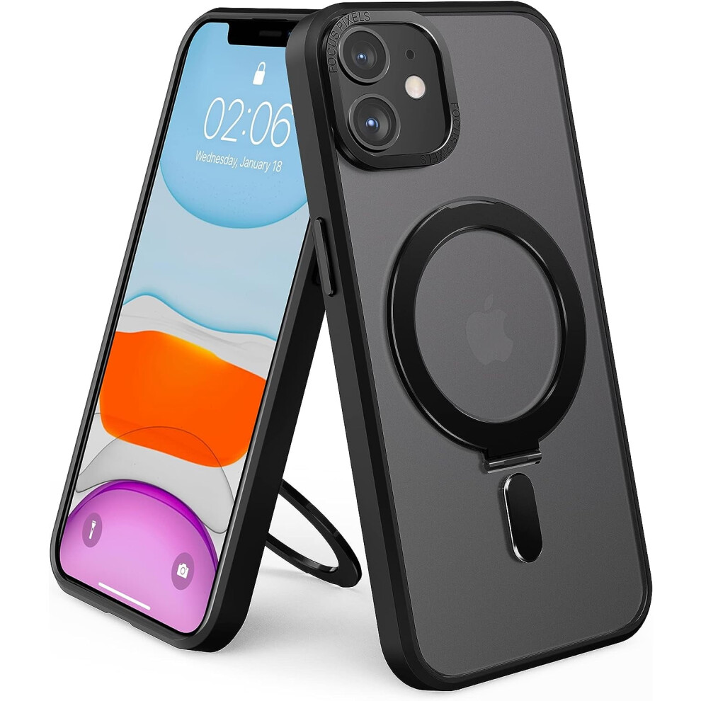 Compatible With Iphone 11 Pro Case, Magnetic Invisible Stand, Magsafe, Military Drop Protection, Translucent, 5.8", Ring Holder, Black 9071309658637