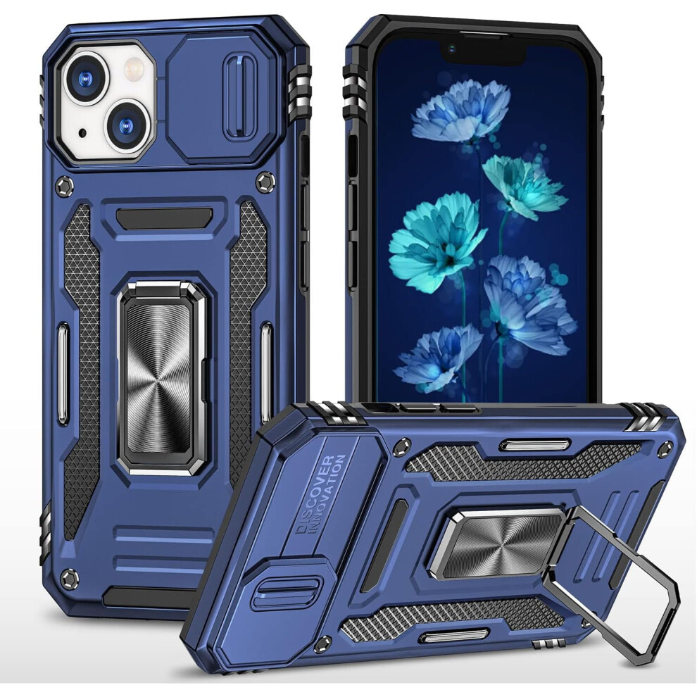 Case For Iphone 14 Plus With Stand, Shockproof, Sliding Lens Cover, Magnetic Car Mount Support, Double Layer Heavy Duty (Navy ) Blue 9071309658835