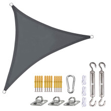 Voile d'ombrage triangulaire grise RnemiTe-amo 2,4 m x 2,4 m x 2,4 m, protection UV, robuste, idéale pour patio, jardin, terrasse ou pergola.