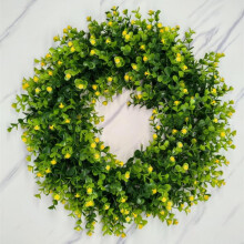 Couronne artificielle de 40 cm (16 pouces) avec fleurs jaunes, roses et blanches - Convient pour la décoration de porte d'entrée, de maison, de