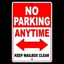 (Aluminum metal) No Parking Anytime Keep Mailbox Clear Double Red Arrow Sign METAL street Size: 8 x 12 Inch