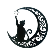 Couronne de lune et chat d'Halloween avec rose, décoration gothique noire à suspendre à une porte, une fenêtre ou un mur, idéale pour Halloween
