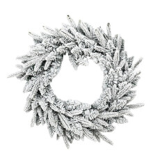 24 inch (61 cm) besneeuwde sparrenkrans met 110 uiteinden, witte en zilveren verlichte slinger voor binnen- en buitenkerstdecoratie en feestversiering