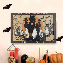 SUSUchens Halloween Drewniana Tablica Dekoracyjna Straszny Zamek Nietoperz Duch Figurka na Biurko Domowy Stół Półka Dekoracja Impreza Styl A