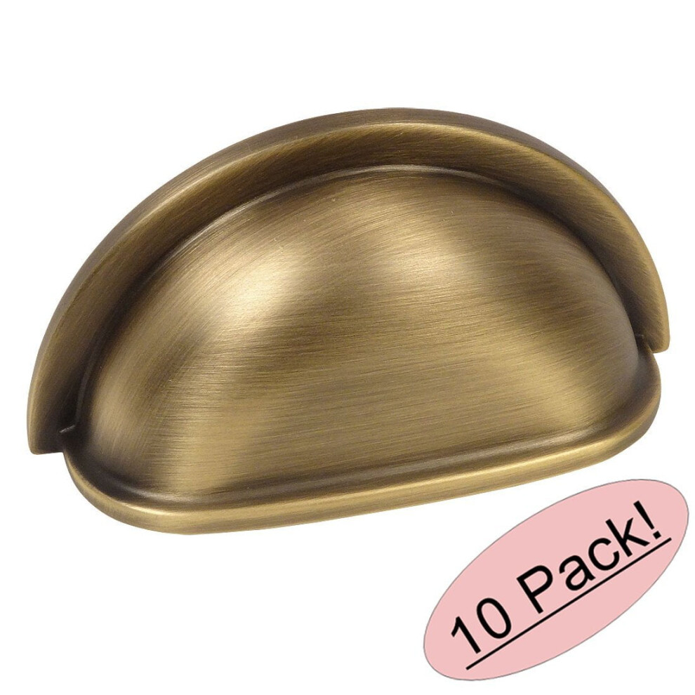 Cosmas 4310Bab Brushed Antique Brass Cabinet Hardware Bin Cup Drawer Handle Pull - 3" Inch (76Mm) Hole Centers - 10 Pack 9425574758804
