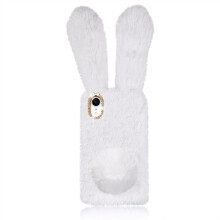 Mobiele telefoonhoesje pluche konijn serie herfst en winter Rex konijn pluche modieuze comfortabele warme handhoes voor XR (wit)