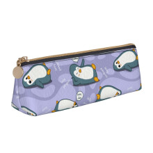 Estuche para lápices con estampado de pingüino, bonito y divertido, con cremallera, de cuero, para bolígrafos, organizador de cosméticos y otros