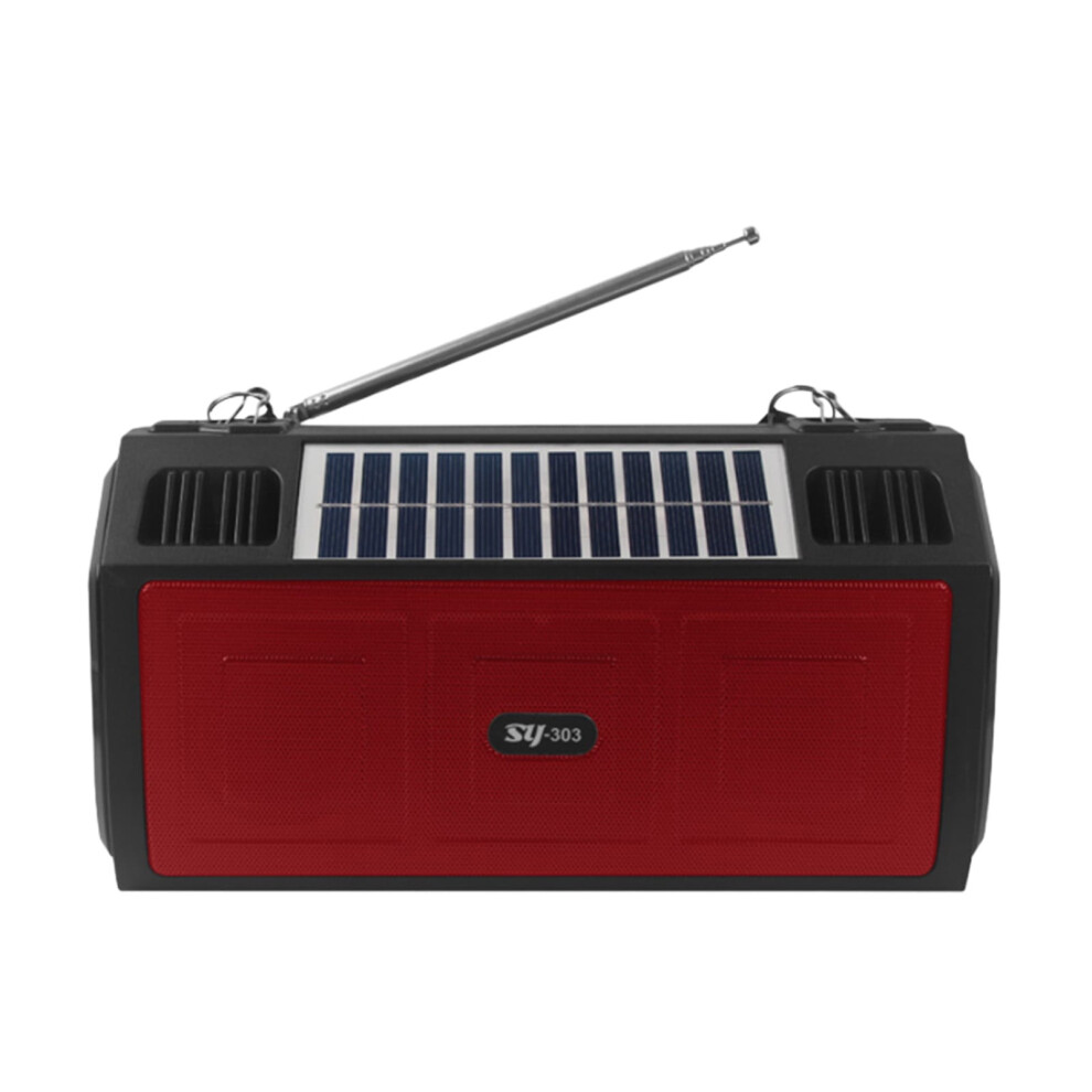 Paveos Solar Sound System With Fm Radio, Flashlight & Lighting, - Compatible With Outdoor, Car, Home & Desktop Use Red 9425574759733