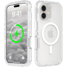 Compatibel met iPhone 16. Transparant hoesje, drielaags magnetisch oplaadhoesje voor MagSafe, robuust, schok- en valbestendig (6,1 inch).