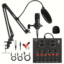 Professional Podcasting Bundle with BM800 Microphone, V8 Sound Card, and Voice Changer - Ideal for Recording, Singing, Streaming, and Gaming
