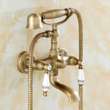 Antique Bronze Shower Faucet Set with Ceramic Brass Mixer Tap Wall Mounted for Bathtub