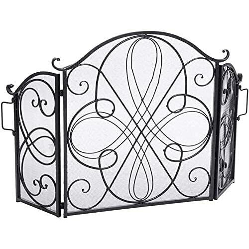 Fireplace Screen 3 Panel Folding Mesh with Handle, Child and Pet Safety, Adjustable Arched Design