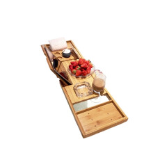 Bamboo Bathtub Caddy Tray with Extendable Sides, Book Wine Tablet Holder for Spa Home Bathroom