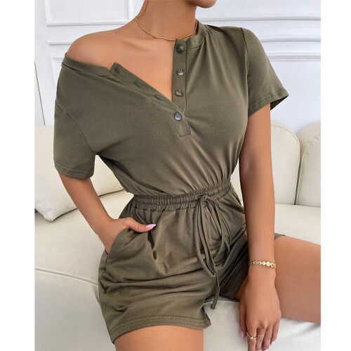 Casual Playsuit Romper για γυναίκες, μοντέρνο καλοκαιρινό φόρεμα με κοντό μανίκι, σχέδιο με 2