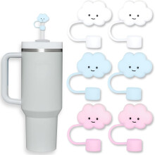 6Pcs 10mm Straw Covers Compatible with Stanley 30&40 Oz Tumbler, Cloud Shape Reusable Protectors Cap for 10mm Straws