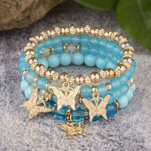 4er-Set böhmische Schmetterlingsarmbänder mit Perlen, Stretch-Verzierungen mit Strasssteinen, schickes Modeschmuck-Accessoire für Damen