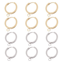 12 boucles d'oreilles créoles Huggie en acier inoxydable 201, 2 couleurs, avec tiges en acier chirurgical 316, 18 x 2 mm, trou de 2,7 mm, 6 pièces