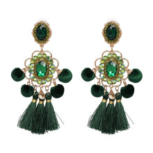 Kvinder Rhinestone Blomst Pompom Kvast Dingle Ørestikker Statement Smykker