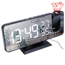 Despertador com projeção para quarto, tela espelhada de LED de 7,3", alarme digital duplo com portas de carregamento USB, formato 12/24 horas,