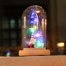 Jacenvly Kerstdecoraties voor binnen: Kerstboomornamenten van hout met glazen deksel, lichtgevende mini-kerstboom, kerstdecoratie