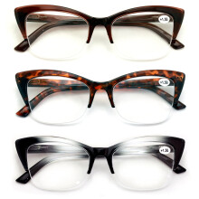 3 Paar Damen-Lesebrillen im Cateye-Stil, Halbrand - Stilvolle und bequeme Lesebrillen DR03 +3,50