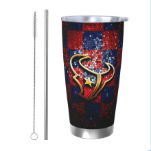 Copo térmico de aço inoxidável de 591 ml (20 oz) com tema do time de futebol americano Texans, com tampa e canudo - Compatível com porta-copos de