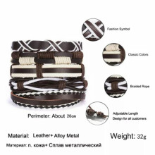 RSAMD Vaderdagarmbandenset van leer, gevlochten, punkarmband voor mannen, groothandel, populair - 5 stuks/set, wit bruin