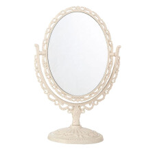 Tabletop Makeup Mirror Desk Vanity Mirror Double Sided Vintage Desktop Stand Mirror Rotation Platform Mirror for Office Hotel Beige