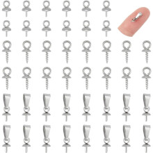 90 piezas de enganches de acero inoxidable de 3 estilos para cuentas perforadas a media altura, cierres de enganche de copa para colgantes, clavos de