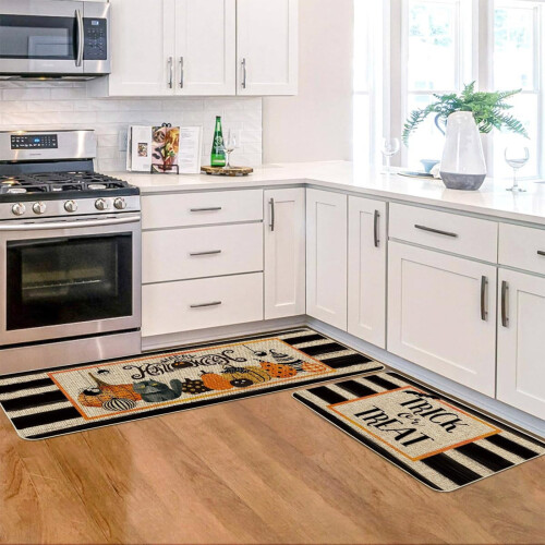 Kitchen Carpet (2 Pieces) Pumpkin Kitchen Carpet Washable Cushion Comfortable Kitchen Carpet Set 1