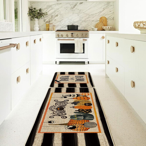 Kitchen Carpet (2 Pieces) Pumpkin Kitchen Carpet Washable Cushion Comfortable Kitchen Carpet Set 2