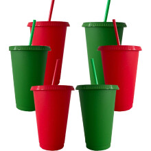 Copos de plástico reutilizáveis Happon de 710 ml com canudos e tampas, pacote com 6 unidades, ideais para viagens, festas, aniversários, crianças