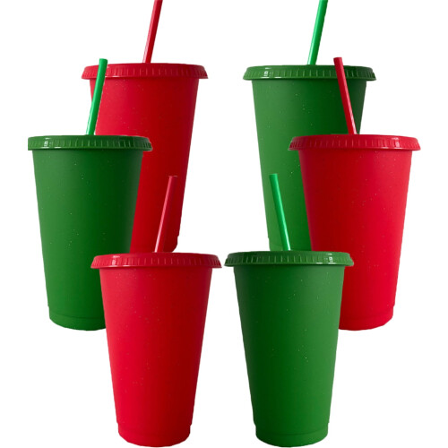 Happon 24oz επαναχρησιμοποιήσιμα πλαστικά ποτήρια με καλαμάκια και καπάκια, 6 ποτήρια