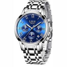 Orologio da polso analogico al quarzo da uomo di lusso con cinturino interamente in acciaio, impermeabile, ideale per il lavoro.