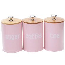Set di barattoli in metallo per spezie e condimenti da cucina, colore rosa, per il tè.