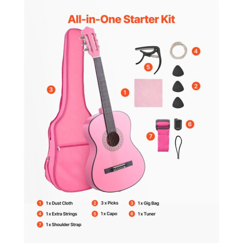 Violão Clássico - DUOKU - M5831 - 96 cm - Tilleul - Cor Rosa 1