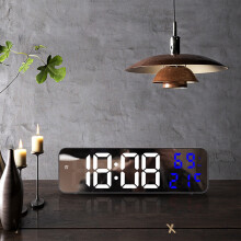Relógio de parede digital grande com LED, temperatura, data, brilho, espelho e alarme - Ideal para decoração de casa e materiais escolares.