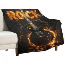 Manta de microfibra de franela súper suave de 60"x80" con diseño de guitarra eléctrica y música rock, ideal para sofá, cama o sillón. Esponjosa