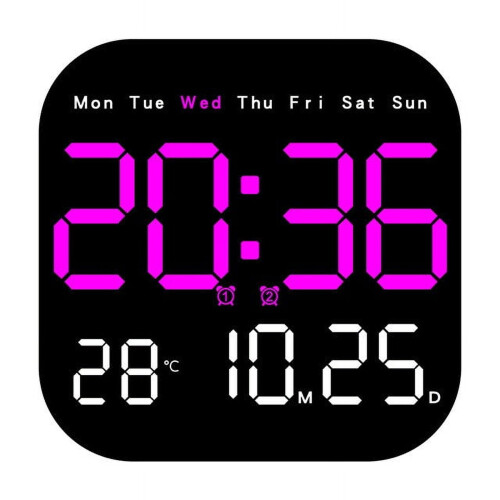 Relógio de parede digital LED com data, dia da semana e temperatura - Visor grande para sala de estar, quarto e escritório - Combina com a