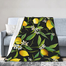 Manta de franela ultrasuave de microfibra con estampado de limones y flores para adultos, ideal para sala de estar o para niños, 60" x 50".