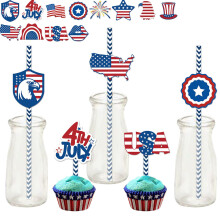 Canudos decorativos para festa temática do 4 de julho, com bandeiras e artigos para o Dia da Independência dos Estados Unidos (DYTTDG24PC).