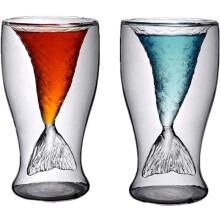 1 PCS Glitter Wine Glass Transparent Coffee Cup Milk Whiskey Tea Beer Creative Heat Resistant Double Wall Blue Tail Cup
