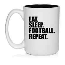 Eat Sleep Football Repeat Ceramic Coffee Mug Tea Cup Gift for Her, Him, Friend, Coworker, Wife, Husband (15oz White)