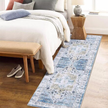 Garvee 2' x 10' Hallway Runner Rug Vintage Persian Rug Indoor Floral Pattern Distressed Carpet Bedsides Thin Rug Chenille Mat for Kitchen, Blue