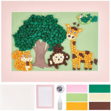 Kit de manualidades de papel de seda con diseño de animales del parque forestal, que incluye tiras, marco, ojos móviles, pegamento y dibujo lineal