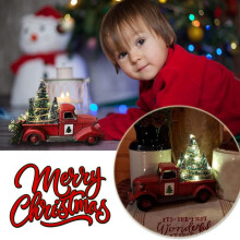 Jul bondgård vintage röd pickup truck med LED-ljus, för hemköksbordsdekorationer heminredning